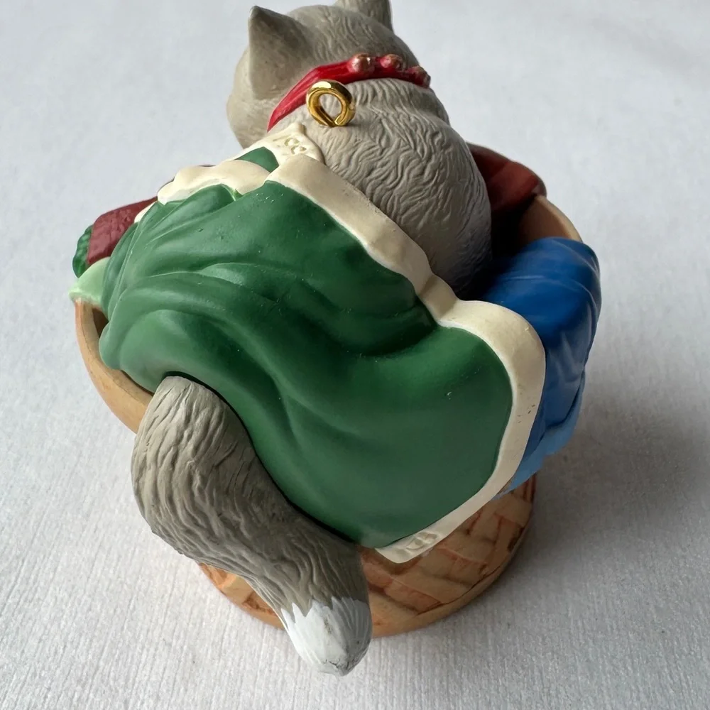 1998 Cat Naps Hallmark Collector Christmas Ornament Grey Kitten Laundry Basket